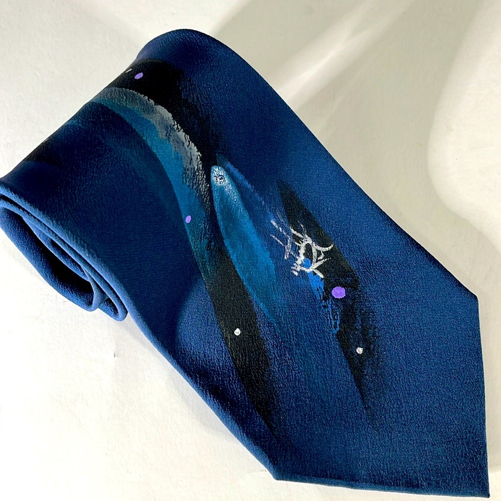 MONTEREY COUNTY BY THE SEA Mens Formal Blue Hand Painted 60" X 3.8" Silk Tie